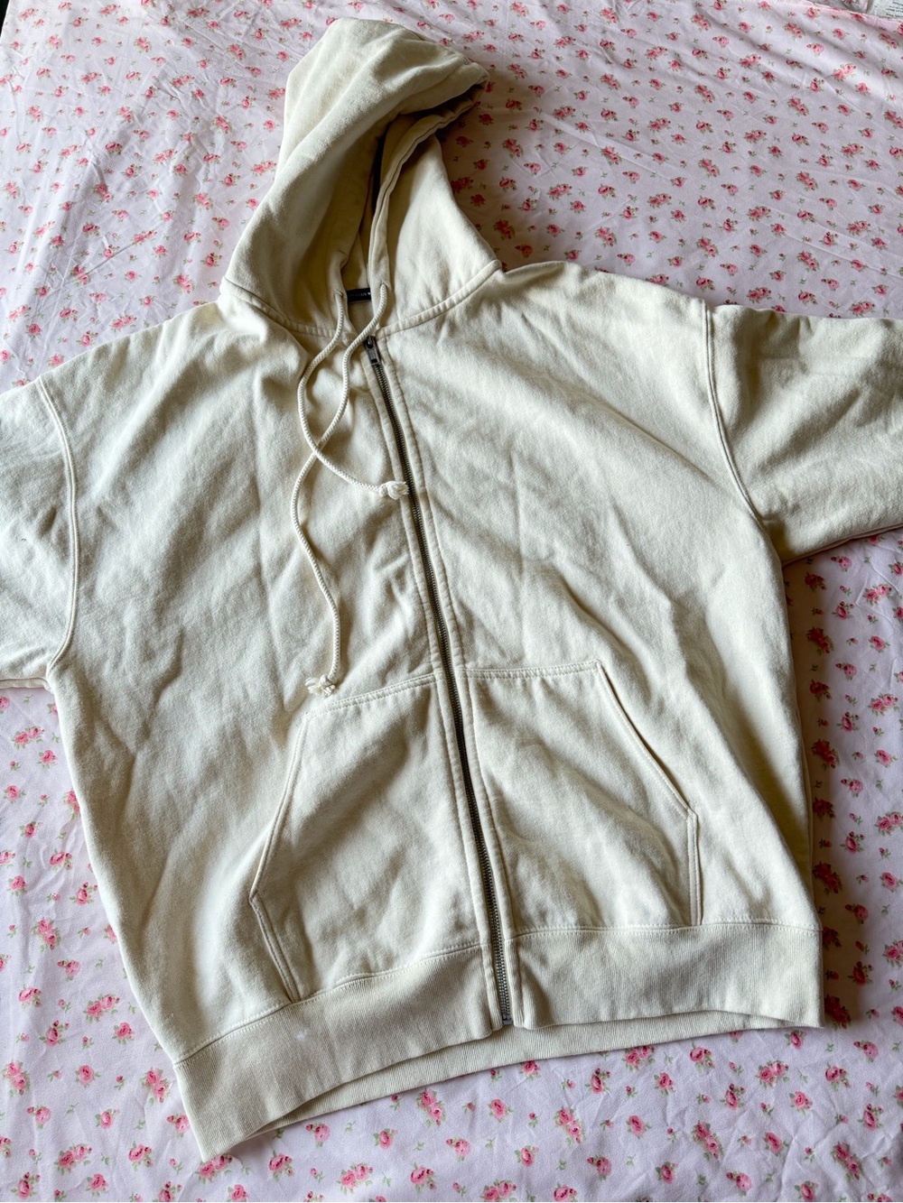 Brandy Melville Cream Hooded Zip-Up Sweatshirt